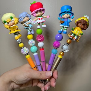 strawberry shortcake beaded pen, strawberry shortcake custom pen, coworker, birthday gift,  gifts for her, office staff gifts