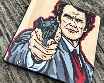 Dirty Harry Coaster | Clint Eastwood Fan Art | Hand Painted Wood Coaster | 5.5” Pine