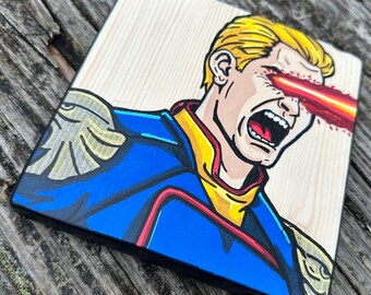 Homelander Coaster | The Boys Coaster | Hand Painted Wood Coaster | 5.5” Solid Pine | The Boys Fan Art | Man Cave/Bar Decor