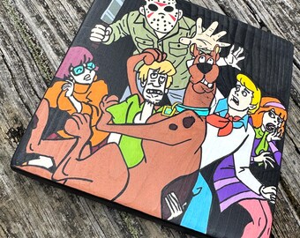 Scooby Doo Coaster | Jason Voorhees Coaster | Scooby Meets Jason | Hand Painted Wood Coaster | Fan Art | Home Decor