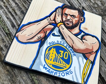 Stephen Curry Coaster | Golden State Warriors Coaster | Hand Painted Pine Coaster | NBA Gift | 5.5” Square | Go To Sleep Celly