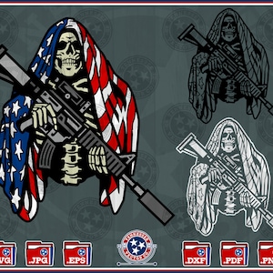 American Flag svg, Reaper, Skull, 2nd Amendment svg, Gun Rights, CNC Machine, Cut File, Silhouette, Cricut, Brother, png, dxf, eps, svg