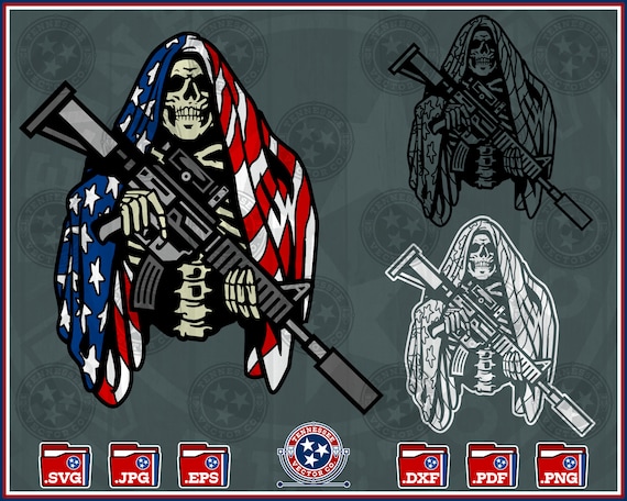 American Flag svg, Reaper, Skull, 2nd Amendment svg, Gun Rights, CNC Machine, Cut File, Silhouette, Cricut, Brother, png, dxf, eps, svg