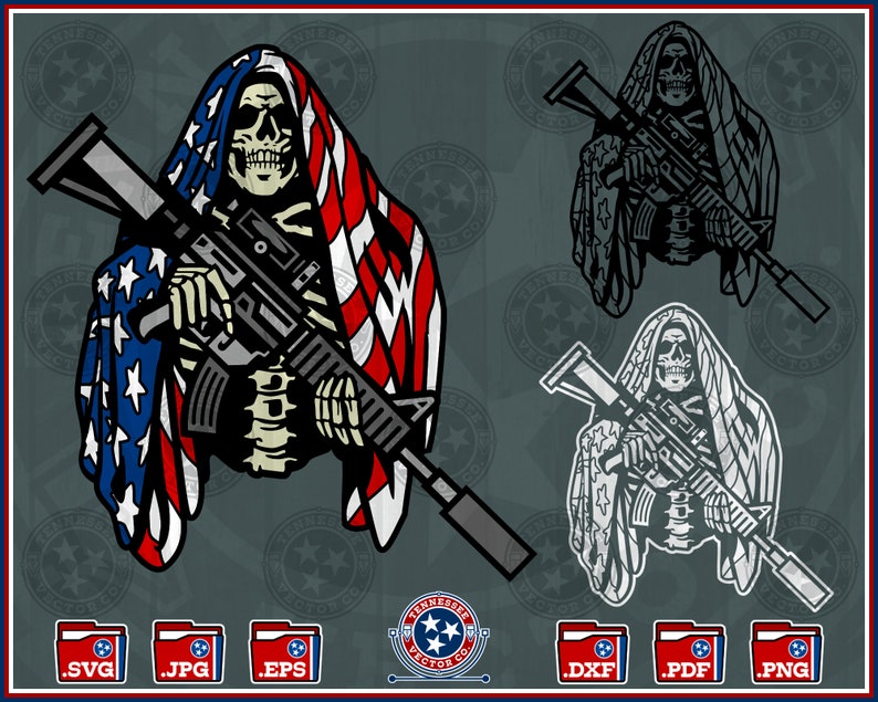 American Flag svg, Reaper, Skull, 2nd Amendment svg, Gun Rights, CNC Machine, Cut File, Silhouette, Cricut, Brother, png, dxf, eps, svg image 1