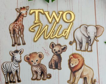 Two wild cake charms, safari animals cake charms, safari animals, safari, birthday cake topper, birthday party,
