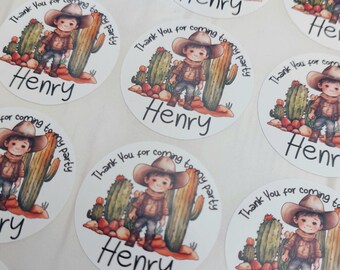 Cowboy party stickers, cowboy thank you stickers, party favours, sweet bag stickers, party bag stickers, party tags, personalised stickers