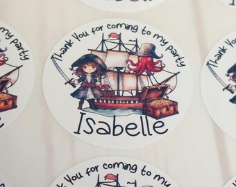 Girl Pirate party stickers, Girl Pirate thank you stickers, party favours, sweet bag stickers, party bag stickers,personalised stickers
