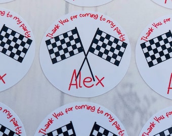 Racing party stickers, racing thank you stickers, party favours, sweet bag stickers, party bag stickers, party tags, personalised stickers
