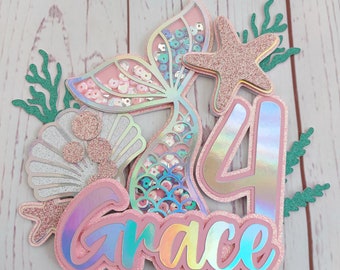Mermaid cake topper, Mermaid shaker cake topper, Mermaid 3d cake topper, happy birthday, birthday cake topper, birthday party, Mermaid,