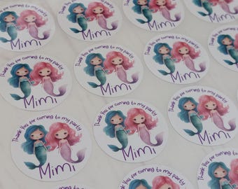 Mermaid party stickers, Mermaid thank you stickers, party favours, sweet bag stickers, party bag stickers, party tags, personalised stickers