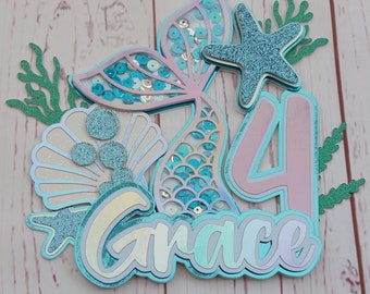 Mermaid cake topper, blue Mermaid shaker cake topper, Mermaid 3d cake topper, happy birthday, birthday cake topper, birthday party, Mermaid,