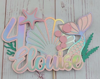 Mermaid cake topper, Mermaid, cake topper, happy birthday, birthday cake topper, birthday party, personalised cake topper, cake decorations
