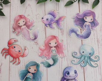 Mermaid cake charms, Mermaid cake topper, Mermaid cake decorations, happy birthday, 3d cake topper, birthday party,