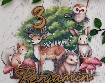 Woodland animals cake topper, Animals cake topper, 3d cake topper, Rabbit, Owl,  happy birthday, birthday cake topper, birthday party,