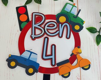 Vehicle cake topper, car cake topper, 3d cake topper, road sign cake topper, happy birthday, birthday cake topper, birthday party,