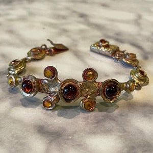 Henry Perichon Gilted Bronze, Red Glass, Orange Rhinestone Bracelet