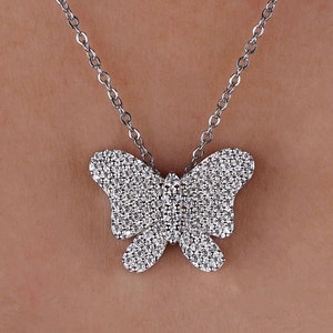 Butterfly Lab Grown Diamond Pendant: 14k White Gold