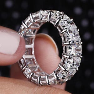 6x4 MM Radiant Cut Moissanite Eternity Band For Women, Vintage Wedding Band, 9.35 TCW Moissanite Band, Anniversary Gift, Women&#39;s Jewelry
