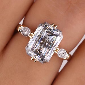 4.12 CT Criss Cut Grey Moissanite Engagement Ring, Compass Set, Hidden Halo Wedding Ring, Milgrain Pave Ring, Double Claw Prong, Two-Tone