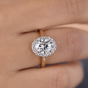 Proposal Ring, 2.20 TCW Oval Cut Moissanite Ring, Halo Engagement Ring, Ring For Women, Wedding Ring, 14K yellow Gold Ring, Anniversary Ring