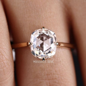 2ct Cushion Rose Cut Moissanite Engagement Ring, Wedding Ring, Rose Cut Ring, Ring For women, Antique Cut Ring, Solitaire Ring, Bridal Ring