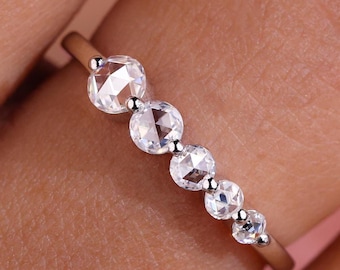 IGI Certified Lab Grown Diamond Wedding Band: Five Stone Rose Cut Anniversary Ring