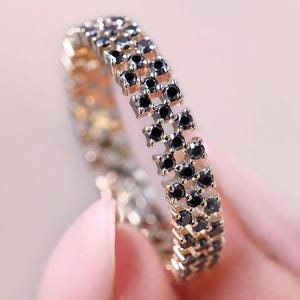 Black Moissanite Band: Three Row Solid Gold Eternity Ring