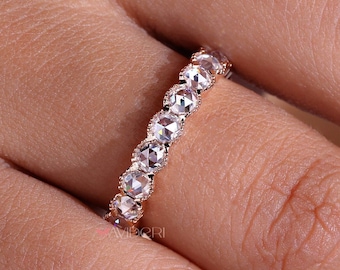Handmade Rose Gold Lab Grown Diamond Eternity Band: Milgrain Wedding Ring