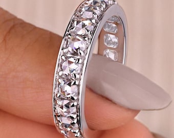 Rose Cut Lab Grown Diamond Eternity Band - 14k White Gold Anniversary Ring