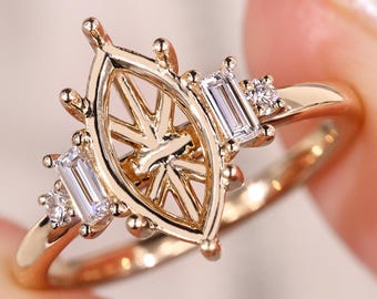 Marquise Lab Diamond Semi Mount Ring: Baguette Five Stone Setting