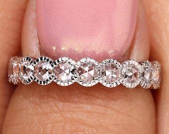 Rose Cut Lab Grown Diamond Eternity Band: Milgrain Bezel Set