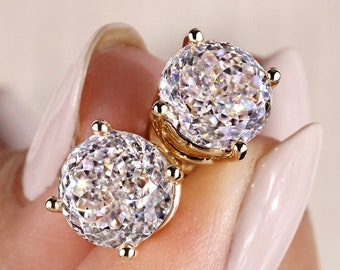 Portuguese Cut Earrings, 4mm to 8mm Antique Cut Moissanite Stud Earrings, Four Prongs, Screw Back or Push Back Lock, Wedding Gifts for Women