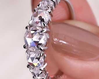Seven Rose Cut Lab Grown Diamond Band: 14k White Gold Wedding Ring