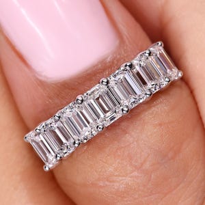 7 Stone Emerald Diamond Band, 2ct Lab Grown Diamond Wedding Band, Large Diamond Anniversary Ring, White/Yellow/Rose Gold Ring For Women