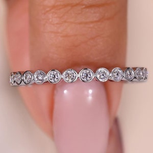 Real Lab Grown Diamond Band Bezel Setting Full Eternity Wedding Band Thin Anniversary Band 2.50mm Round Diamond Matching Stacking Ring