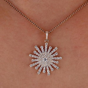 Sunflower Round Brilliant Cut Moissanite Pendant, Wedding Pendant, Engagement Gift, Floral Pendant For Women, Everyday Pendant For Necklace