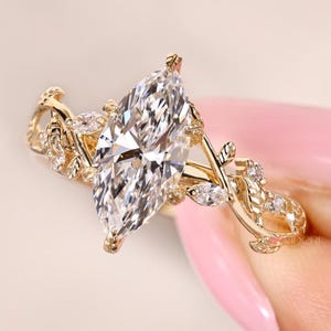 Lab Grown Diamond Engagement Ring in Gold | Nature Inspired Ring for Women | Available in Multiple Diamond Shapes