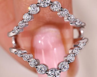 0.50 TCW Round Cut Colorless Moissanite Matching Guard For Any Ring, Wedding Wrap Band, Pave Set, Ring For Women, Moissanite Ring Enhancer