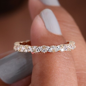 Marquise Round Lab Created Diamond Eternity Wedding Band for Women, 0.71 TCW Lab Diamond Band for Engagement Rings, Anniversary Gift for Her