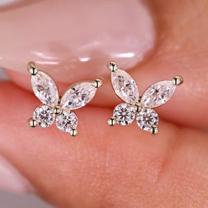 Moissanite Butterfly Earrings: Marquise & Round Cut Studs