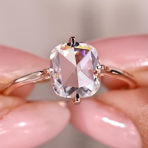 2ct Cushion Rose Cut Moissanite Engagement Ring, Wedding Ring, Rose Cut Ring, Ring For women, Antique Cut Ring, Solitaire Ring, Bridal Ring