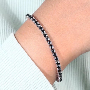 Black Moissanite Bracelet, 3mm Round Cut Moissanite Tennis Bracelet, Unisex Bracelet, Wedding Bracelet, Anniversary Gift, Box Lock Bracelet