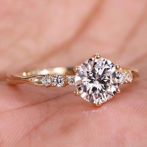 Round cut Lab Grown Diamond Ring Gold, Twisted Engagement Ring Women, Six Prong Setting, Customize Proposal Ring
