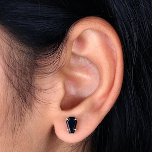 Coffin Cut Black Moissanite Earrings, Stud Earrings, Screw Back/Push Back Earrings, 1.75 TCW Black Coffin Wedding Earrings, Anniversary Gift