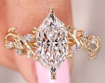 Dutch Marquise Engagement Ring Gold / Vintage Lab Grown Diamond Ring / Nature Inspired Fantasy Ring / Personalized Wedding Gift for Her