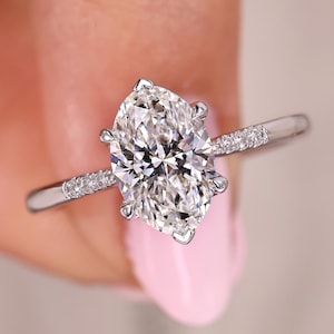 Lab Grown Diamond Oval Cut Ring 6 Prong Set, Pave Engagement Ring Women, IGI Certified E/VS Lab Created Diamond Wedding Ring, 1 to 3 CT Oval