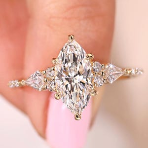 vintage Bague Marquise Lab avec diamants cultivés, bague de fiançailles Muse avec cerf-volant et diamants ronds, bague de mariage taille marquise de 1 à 5 carats pour femme
