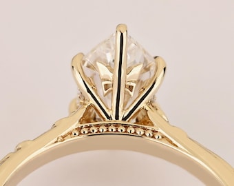 Antique Cut Marquise Lab Grown Diamond Ring, Nature Inspired Engagement Ring, Solitaire Dutch Marquise Wedding Ring, Butterfly Cathedral Set