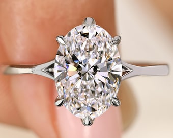 Solitaire Engagement Ring with 1 to 3CT Oval Cut Lab Grown Diamond, Six Claw Prong Cathedral Setting, Minimalist Promise Ring for Girlfriend