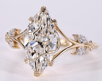 Marquise Lab Grown Diamond Engagement Ring Wrapping Vine Leaf, Nature-Inspired Ring, IGI Certified, E Color, VS1 Clarity, 1 to 5 CT Diamonds